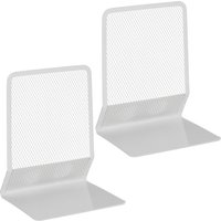 Buchstütze, 2er-Set, modernes Mesh-Design, Bücher und Ordner, Buchhalter HxBxT: 17x13,5x10,5 cm, Metall, weiß - Relaxdays von RELAXDAYS