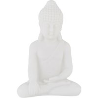 Buddha Figur sitzend, 17 cm hoch, Garten-Dekofigur, wetterfest & frostsicher, Dekoskulptur Wohnzimmer, weiß - Relaxdays von RELAXDAYS