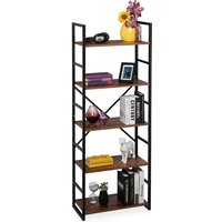 Bücherregal mit 5 Ebenen, Industrial, HxBxT: 158,5 x 60 x 30 cm, mdf & Metall, Büro Ordnerregal, braun/schwarz - Relaxdays von RELAXDAYS