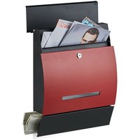 Design Briefkasten mit Zeitungsfach, Pulverbeschichtet, HxBxT: 45 x 35 x 11 cm, Wandbriefkasten, schwarz-rot - Relaxdays von RELAXDAYS