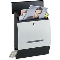 Design Briefkasten mit Zeitungsfach, Pulverbeschichtet, HxBxT: 45 x 35 x 11 cm, Wandbriefkasten, schwarz-weiß - Relaxdays von RELAXDAYS
