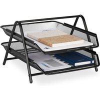 Dokumentenablage, 2 Fächer, Büroablage für A4, HxBxT: 20,5 x 30 x 35,5 cm, Mesh-Metall, Briefablage, schwarz - Relaxdays von RELAXDAYS