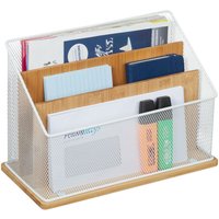 Relaxdays - Dokumentenhalter, Briefständer 3 Fächer, hbt 20 x 29 x 14 cm, Metall & Bambus, Aktenablage stehend, natur/weiß Relaxdays - Dokumentenhalter, Briefständer 3 Fächer, hbt 20 x 29 x 14 cm, Metall & Bambus, Aktenablage stehend, natur/weiß von RELAXDAYS