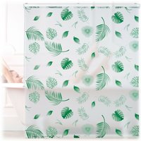 Duschrollo Blätter, 140x240cm, Seilzugrollo f. Dusche & Badewanne, wasserabweisend, Decke & Fenster, weiß/grün - Relaxdays von RELAXDAYS