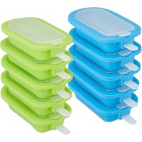 Eisformen 10er Set, Silikon, Formen für Eis am Stiel, BPA-frei, Stieleisformen, Wassereisformen, blau/grün - Relaxdays von RELAXDAYS