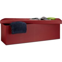 Faltbare Sitzbank HxBxT 38 x 114 x 38 cm, xl Kunstleder Sitztruhe, Aufbewahrungsbox mit Stauraum, dunkelrot - Relaxdays von RELAXDAYS