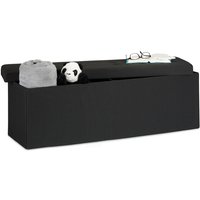 Faltbare Sitzbank xxl, Sitzcube mit Stauraum, Sitzwürfel aus Leinen, mit Deckel, hbt 38 x 114 x 38 cm, schwarz - Relaxdays von RELAXDAYS