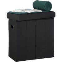 Relaxdays - Faltbarer Sitzhocker, HxBxT: 49,5 x 46 x 25,5 cm, mit Stauraum, Griffe, Leinen, Polyester, mdf, schwarz von RELAXDAYS