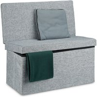 Sitzhocker mit Lehne, HxBxT:73x76x38cm, Sitzbank & Sitzwürfel aus Leinen, Aufbewahrungsbox, grau - Relaxdays von RELAXDAYS