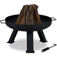 Feuerschale Durchmesser 60 cm, inkl. Schürhaken, Garten & Terrasse Feuerstelle, rund, Feuerkorb Stahl, schwarz - Relaxdays von RELAXDAYS