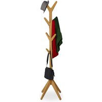 Garderobenständer Bambus, Jackenständer mit 8 Haken, hbt 181,5 x 53 x 53 cm, Standgarderobe in Baumform, natur - Relaxdays von RELAXDAYS
