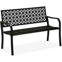 Gartenbank, 2-Sitzer, Terrasse, Balkon, Stahl, geometrisches Design, hbt: 85 x 127 x 62 cm, Sitzbank, schwarz - Relaxdays von RELAXDAYS