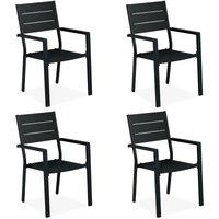 Gartenstuhl 4er Set, hbt 90 x 53,5 x 59 cm, Balkonstühle m. Armlehnen, Metall, moderne Terrassenmöbel, schwarz - Relaxdays von RELAXDAYS