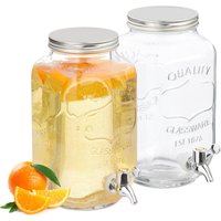 Getränkespender 2er Set, Limobehälter 3,5 l, Zapfhahn & Deckel, Wasserspender, Glas & Kunststoff, transparent - Relaxdays von RELAXDAYS