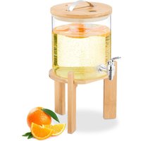 Getränkespender 5 Liter, Kalt- & Heißgetränke, Zapfglas mit Bambusständer, Thermometer, transparent/natur - Relaxdays von RELAXDAYS