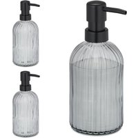 Glas Seifenspender, 3er Set, Pumpkopf, nachfüllbar, Badezimmer, Küche, Flüssigseifenspender, 400 ml, schwarz - Relaxdays von RELAXDAYS