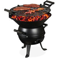 Grillfass, Gusseisen und Stahl, höhenverstellbar, tragbar, Barbecue Holzkohlegrill, Grillrost ø 35 cm, schwarz - Relaxdays von RELAXDAYS