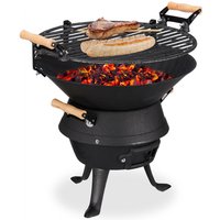 Grillfass Gusseisen, höhenverstellbarer Grillrost, Belüftung, Fassgrill für Holzkohle, hbt 40x45x36cm, schwarz - Relaxdays von RELAXDAYS