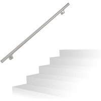 Handlauf, 201er Edelstahl, matt, rundes Treppengeländer, innen & außen, 150 cm, ø 38 mm, mit Halterung, silber - Relaxdays von RELAXDAYS