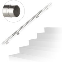 Handlauf, 304er Edelstahl, erweiterbar, innen & außen, 100 cm, ø 42 mm, mit Halterung, Treppengeländer, silber - Relaxdays von RELAXDAYS