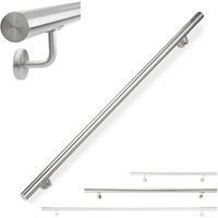 Handlauf, 304er Edelstahl, matt, rundes Treppengeländer, innen & außen, 150 cm, ø 42 mm, mit Halterung, silber - Relaxdays von RELAXDAYS