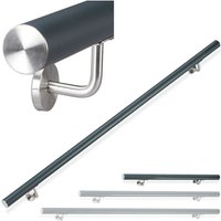 Handlauf Aluminium, rund, Treppengeländer innen & außen, matt, 100 cm, ø 42mm, mit Wandhalterung, anthrazit - Relaxdays von RELAXDAYS