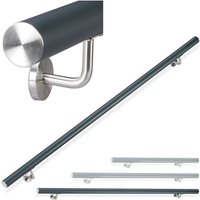 Handlauf Aluminium, rund, Treppengeländer innen & außen, matt, 200 cm, ø 42mm, mit Wandhalterung, anthrazit - Relaxdays von RELAXDAYS