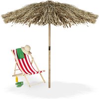 Hawaii Sonnenschirm, Strandschirm HxØ: 250 x 238 cm, handgefertigt, Holz & Palmenblatt, wetterbeständig, natur - Relaxdays von RELAXDAYS