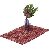 Jute Teppich, 60 x 90 cm, handgewebter Teppichläufer, Naturfasern, Läufer Flur, Wohnzimmer, Küche, rot/beige - Relaxdays von RELAXDAYS