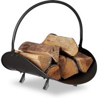 Kaminholzkorb schwarz, Brennholzkorb groß, Holzwiege Kamin, Feuerholzkorb Metall, HxBxT 40 x 38 x 48 cm, black - Relaxdays von RELAXDAYS