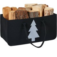 Kaminholztasche aus Filz, 28l Volumen, xxl Filztasche, Tannenbaum-Motiv, für Kaminholz, Holzkorb, schwarz/weiß - Relaxdays von RELAXDAYS