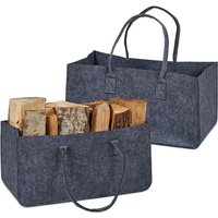 Kaminholztasche aus Filz, 2er Set, 28 l Volumen, xxl Filztasche, für Kaminholz, Brennholztasche, dunkelgrau - Relaxdays von RELAXDAYS