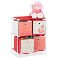 Kinderregal mit 4 Boxen, Spielzeug, Mädchen, Schwan-Design, Regal Kinderzimmer, hbt: 62 x 53 x 30 cm, weiß/rot - Relaxdays von RELAXDAYS