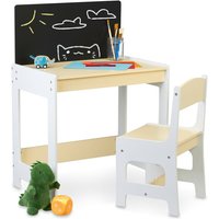 Kindersitzgruppe, Tisch & Stuhl, Kindertisch mit Tafel, zum Malen & Basteln, Kindersitzkombination, weiß/beige - Relaxdays von RELAXDAYS