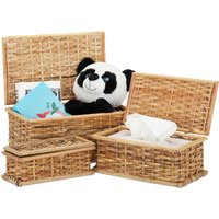 Relaxdays - Körbchen 3er-Set Rattan, Deckel, geflochten, Wohnzimmer, Korbset, Dekokiste, 10 l Volumen, Landhaus, natürlich von RELAXDAYS