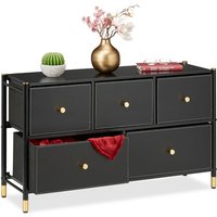 Kommode, HxBxT: 58,5 x 100 x 30 cm, 5 Schubladen, Sideboard Stoff & Stahl, Schubladenschrank, schwarz/gold - Relaxdays von RELAXDAYS