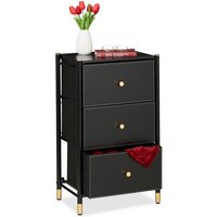 Kommode, HxBxT: 76,5 x 46 x 30 cm, 3 Schubladen, Sideboard Stoff & Stahl, Schubladenschrank, schwarz/gold - Relaxdays von RELAXDAYS