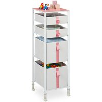 Kommode, Kinder, 4 Stoffschubladen, hbt: 109,5 x 36 x 40,5 cm, Schubladenschrank, Metallgestell, weiß/rosa - Relaxdays von RELAXDAYS