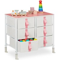 Kommode, Kinder, 6 Stoffschubladen, HxBxT: 61,5 x 68 x 40,5 cm, Schubladenschrank mit Metallgestell, weiß/rosa - Relaxdays von RELAXDAYS