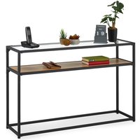 Konsolentisch, 2 Ebenen, Flur & Wohnzimmer, 70x110x30 cm, Metall, Glas, Holzoptik, Ablagetisch, schwarz/braun - Relaxdays von RELAXDAYS