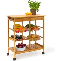 Küchenrollwagen James xxl, HxBxT:80x67x37cm, Servierwagen mit Ablagen, Bambus, 2 Schubladen, 3 Körbe, natur - Relaxdays von RELAXDAYS