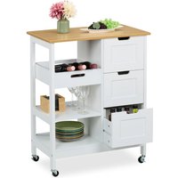 Küchenwagen, Arbeitsplatte, 3 Schubladen, 3 Fächer, hbt: 85x68,5x38,5 cm, Kücheninsel auf Rollen, weiß/natur - Relaxdays Küchenwagen, Arbeitsplatte, 3 Schubladen, 3 Fächer, hbt: 85x68,5x38,5 cm, Kücheninsel auf Rollen, weiß/natur - Relaxdays von RELAXDAYS