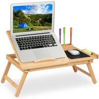 Relaxdays - Laptoptisch für Bett & Couch, klappbarer Betttisch, hbt: 17,5x62x34 cm, Bambus, Schublade u. Mauspad, natur von RELAXDAYS