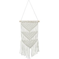 Relaxdays - Makramee Wandbehang, handgefertigt, Boho Style, Wanddeko, h x b: 70 x 25,5 cm, Baumwolle & Holz, creme von RELAXDAYS