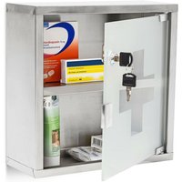 Medizinschrank emergency l breit aus Edelstahl und Glas hbt: 30 x 30 x 12 cm Medibox mit abschließbarer Tür und 2 Ablagen für Medikamente und von RELAXDAYS