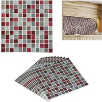 Mosaik Fliesenaufkleber, 10er Set, selbstklebend, Küche & Badezimmer, 23,5x23,5 cm, 3D Klebefliesen, rot/braun - Relaxdays von RELAXDAYS