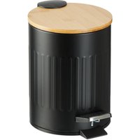 Relaxdays - Mülleimer Bad, 3 Liter, Absenkautomatik, entnehmbarer Inneneimer, Kosmetikeimer, Metall, Bambusdeckel, schwarz Relaxdays - Mülleimer Bad, 3 Liter, Absenkautomatik, entnehmbarer Inneneimer, Kosmetikeimer, Metall, Bambusdeckel, schwarz von RELAXDAYS