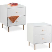 Nachttisch 2er Set, 2 Schubladen, Nachtschrank Schlafzimmer, Beistelltisch, HxBxT: 52 x 45 x 40 cm, weiß/gold - Relaxdays Nachttisch 2er Set, 2 Schubladen, Nachtschrank Schlafzimmer, Beistelltisch, HxBxT: 52 x 45 x 40 cm, weiß/gold - Relaxdays von RELAXDAYS