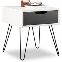 Relaxdays - Nachttisch mit Schublade, modernes Design, eckiges Nachtschränkchen, HxBxT: 44 x 40 x 40 cm, weiß-grau von RELAXDAYS