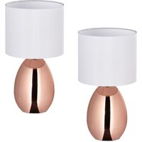 Nachttischlampe, 2er Set, mit Schalter, Fensterlampe, 3 Stufen, E14, Tischlampe, hd: 33,5x18 cm, kupfer/weiß - Relaxdays von RELAXDAYS